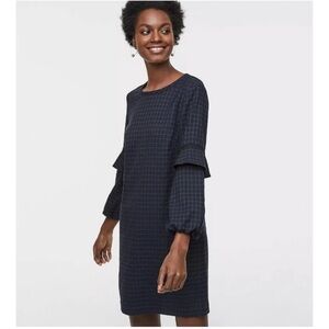 LOFT Plaid Flounce Long Sleeve Shift Dress New